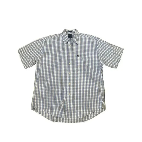 Faconnable Men's Blue & White Plaid Short Sleeve Button Down Shirt Size XL - Picture 1 of 3